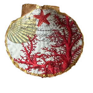 Handcrafted Scallop Shell Trinket Dish Coral Coastal Gold Rim